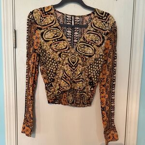 Free People Orange and‎ Black Crop Blouses size s 99-23
